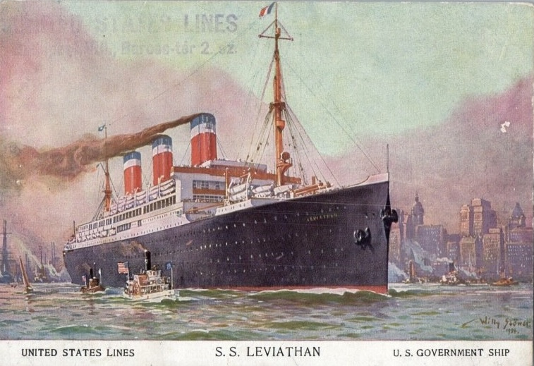 SS Leviathan postcard profile view