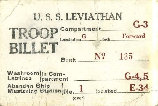 SS Leviathan ticket or receipt
