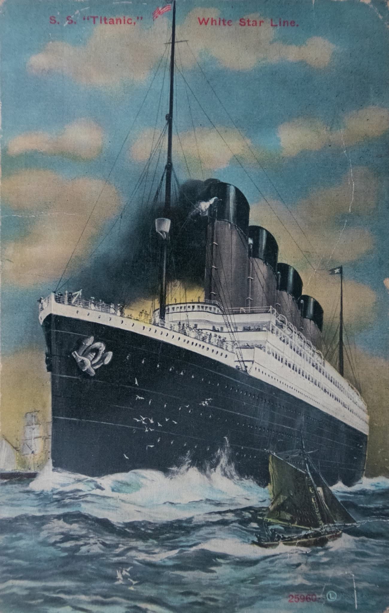 Titanic bow postcard alternate view