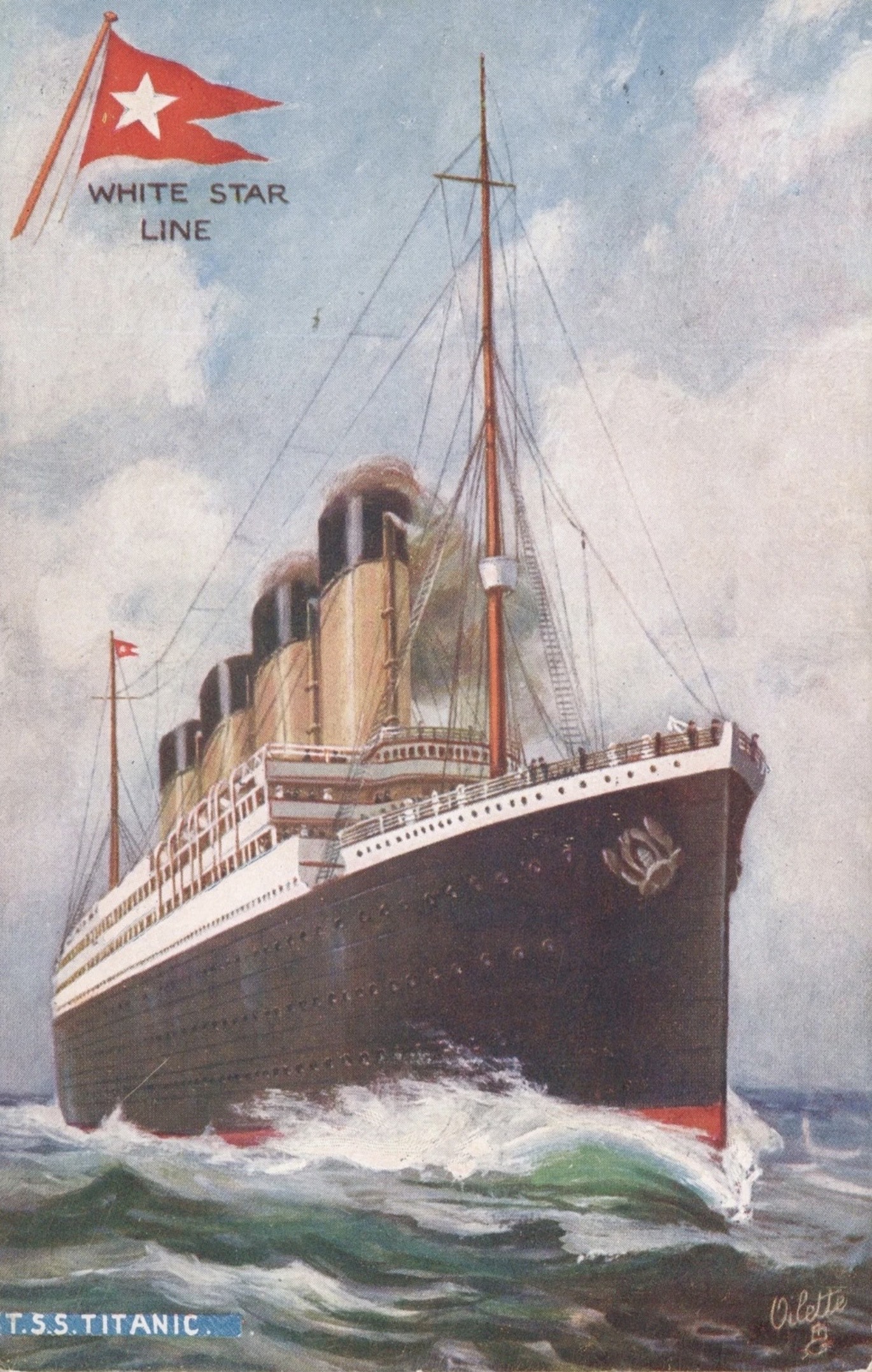 Titanic Oilette postcard bow view