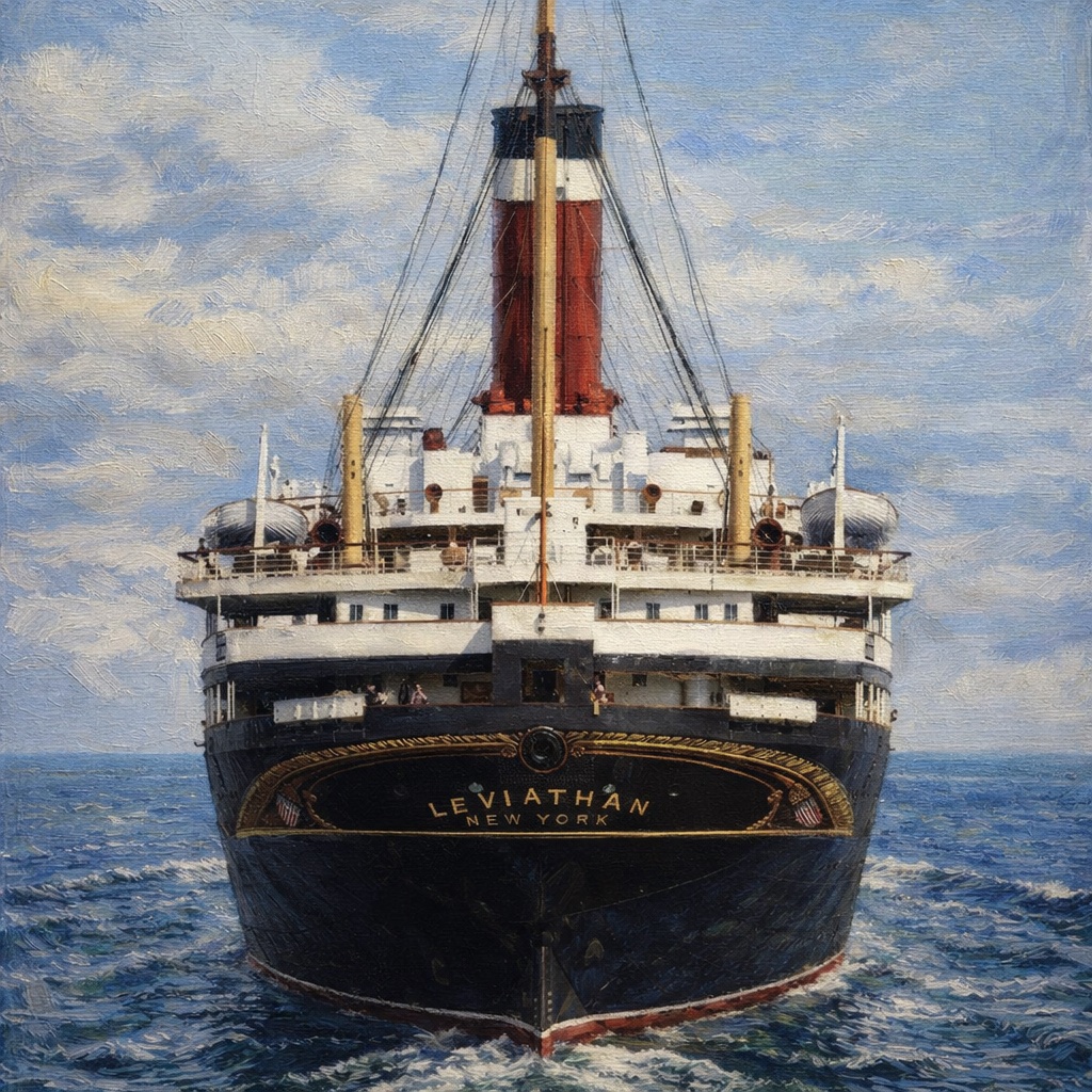 SS Leviathan nearing port at the close of a transatlantic voyage.