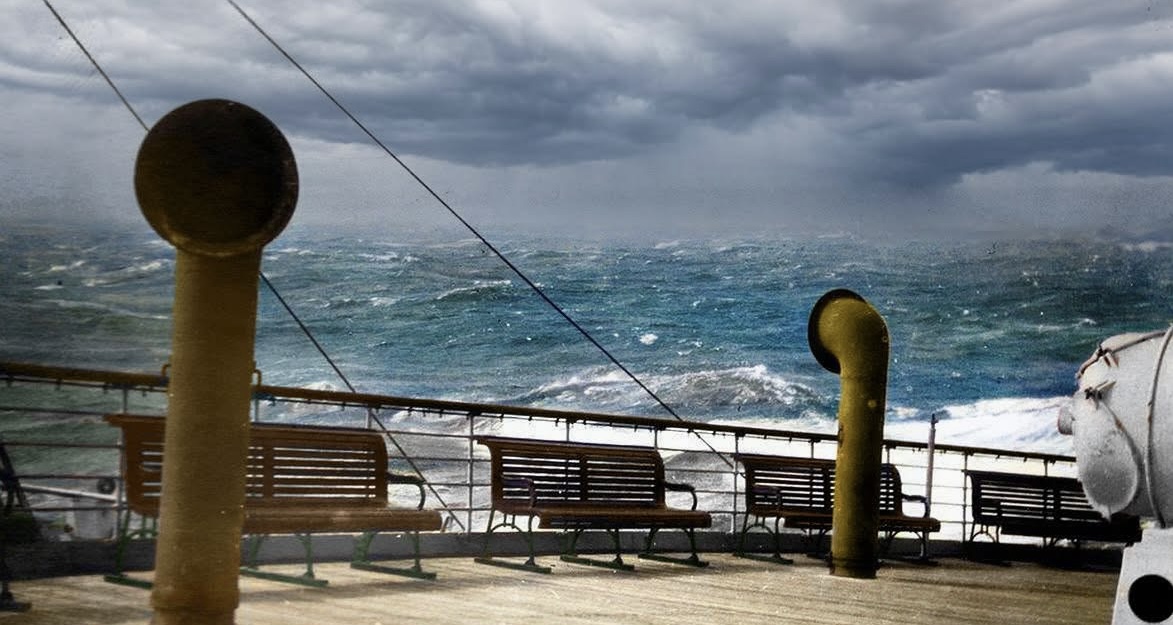 SS Leviathan at sea in rough conditions.