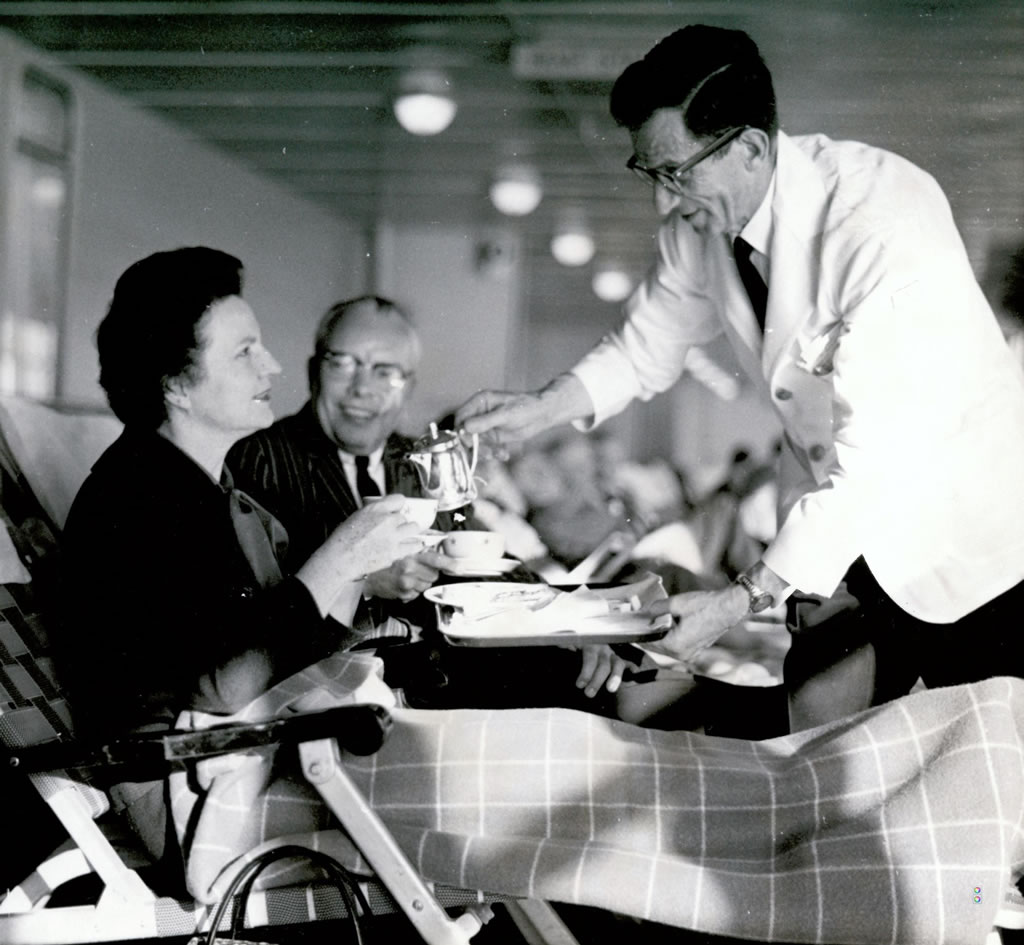 Passengers on deck aboard SS United States during a crossing.